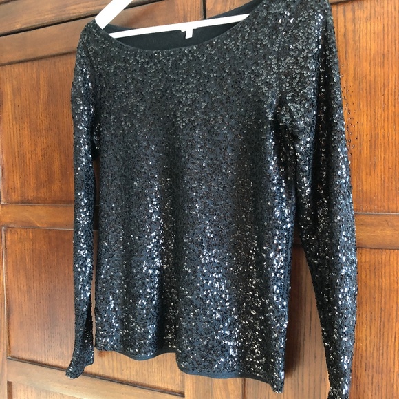 J Crew Black Sequin long sleeve top XS - Picture 2 of 5